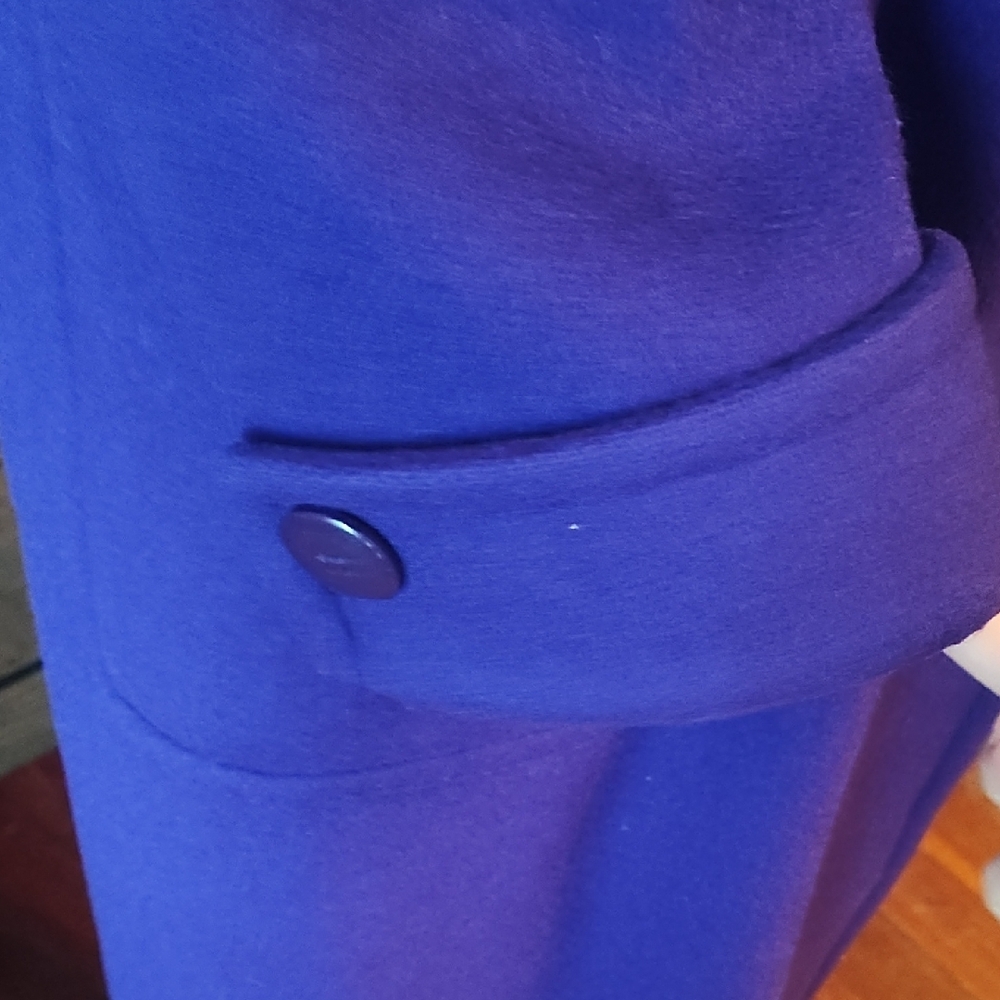 Long Purple Wool-Blend Trench Coat with Patch Pockets - Picture 3 of 5